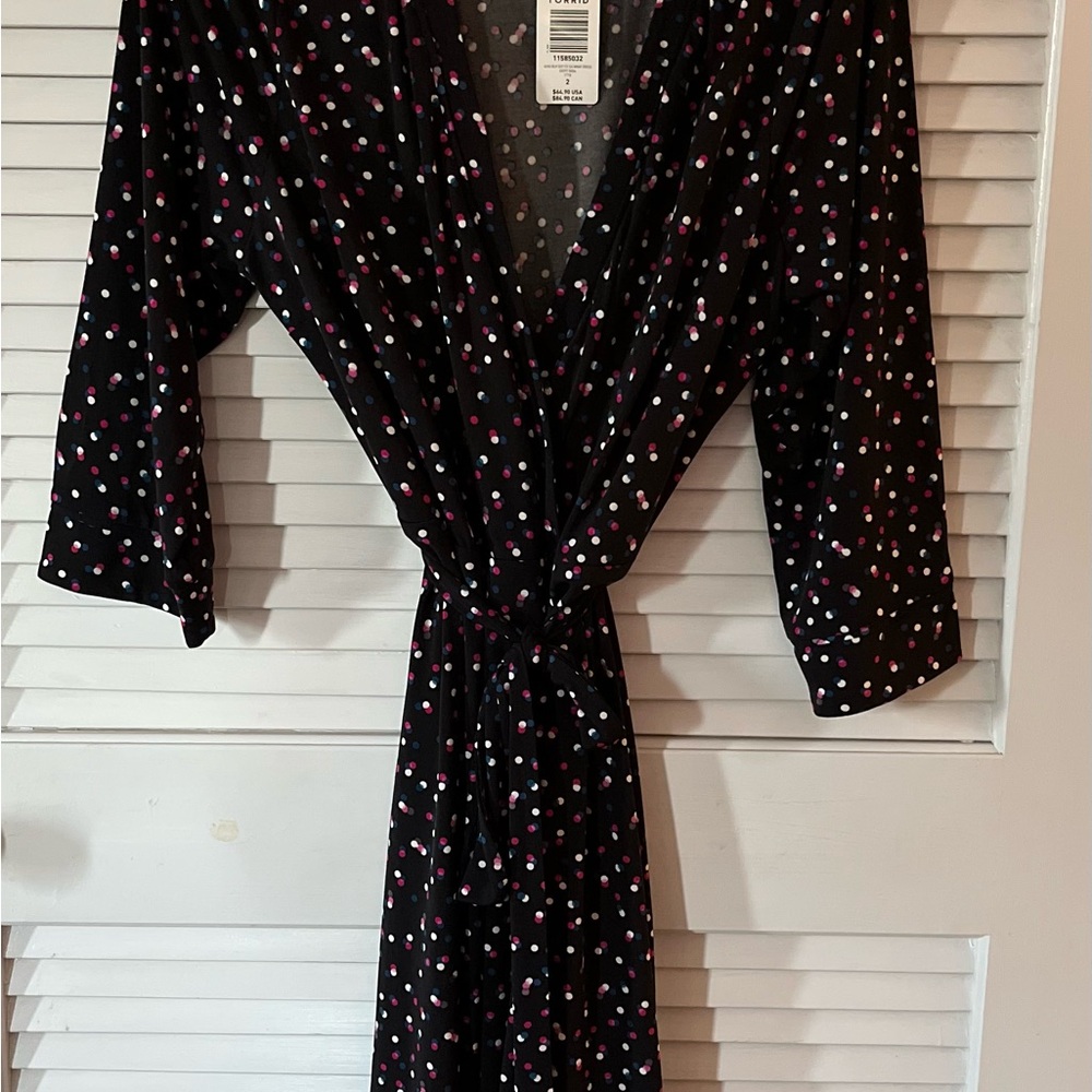 Torrid Black Polka Dot Faux Wrap Dress